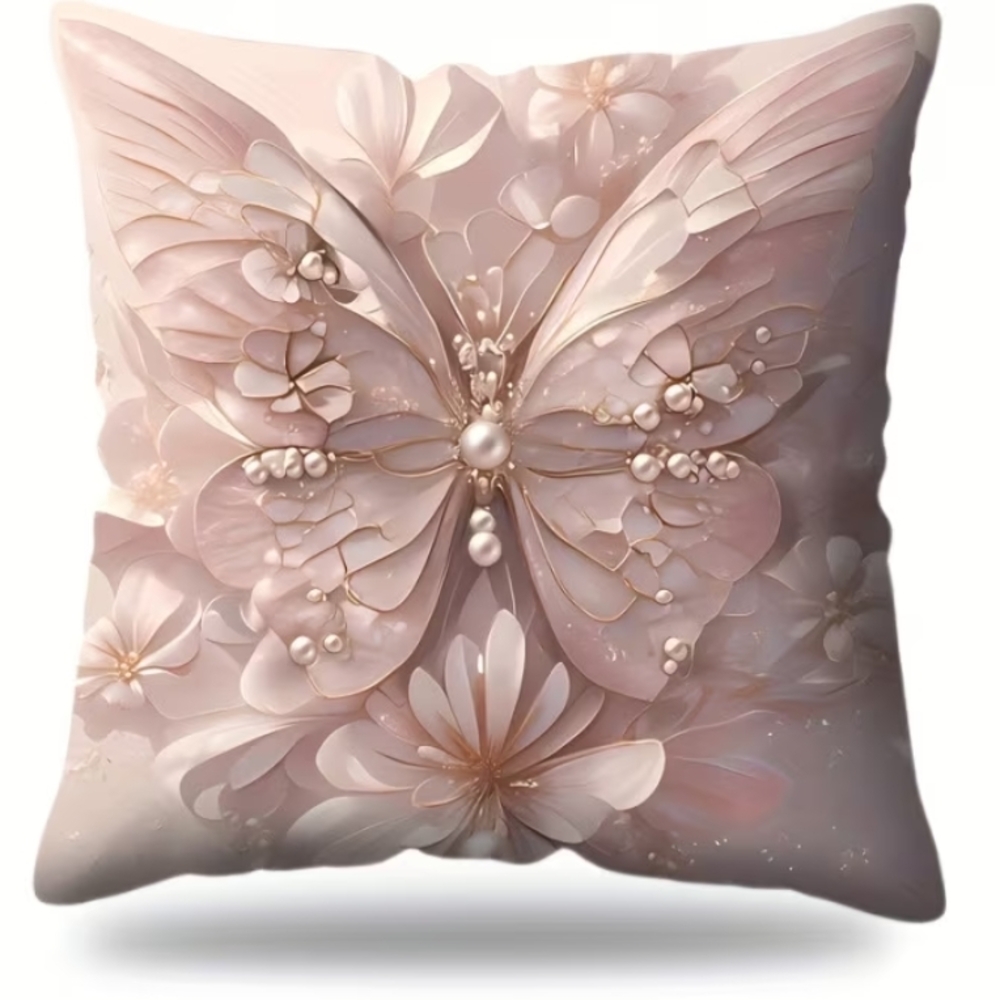 Soft Blush Butterfly Accent Pillow - Decorative Floral Throw
